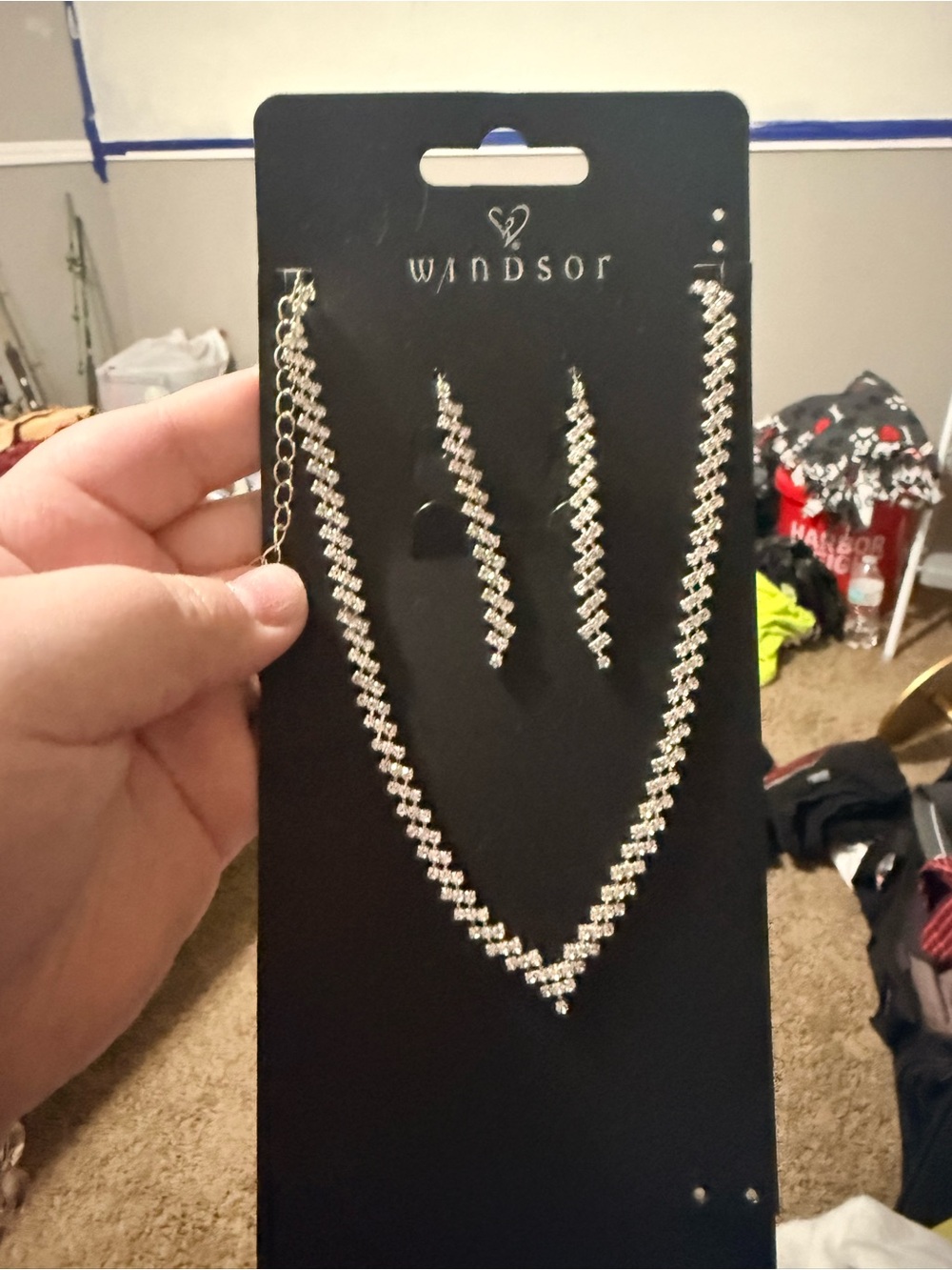 Windsor Silver Crystal V-Chain Necklace with Matching Drop Earrings